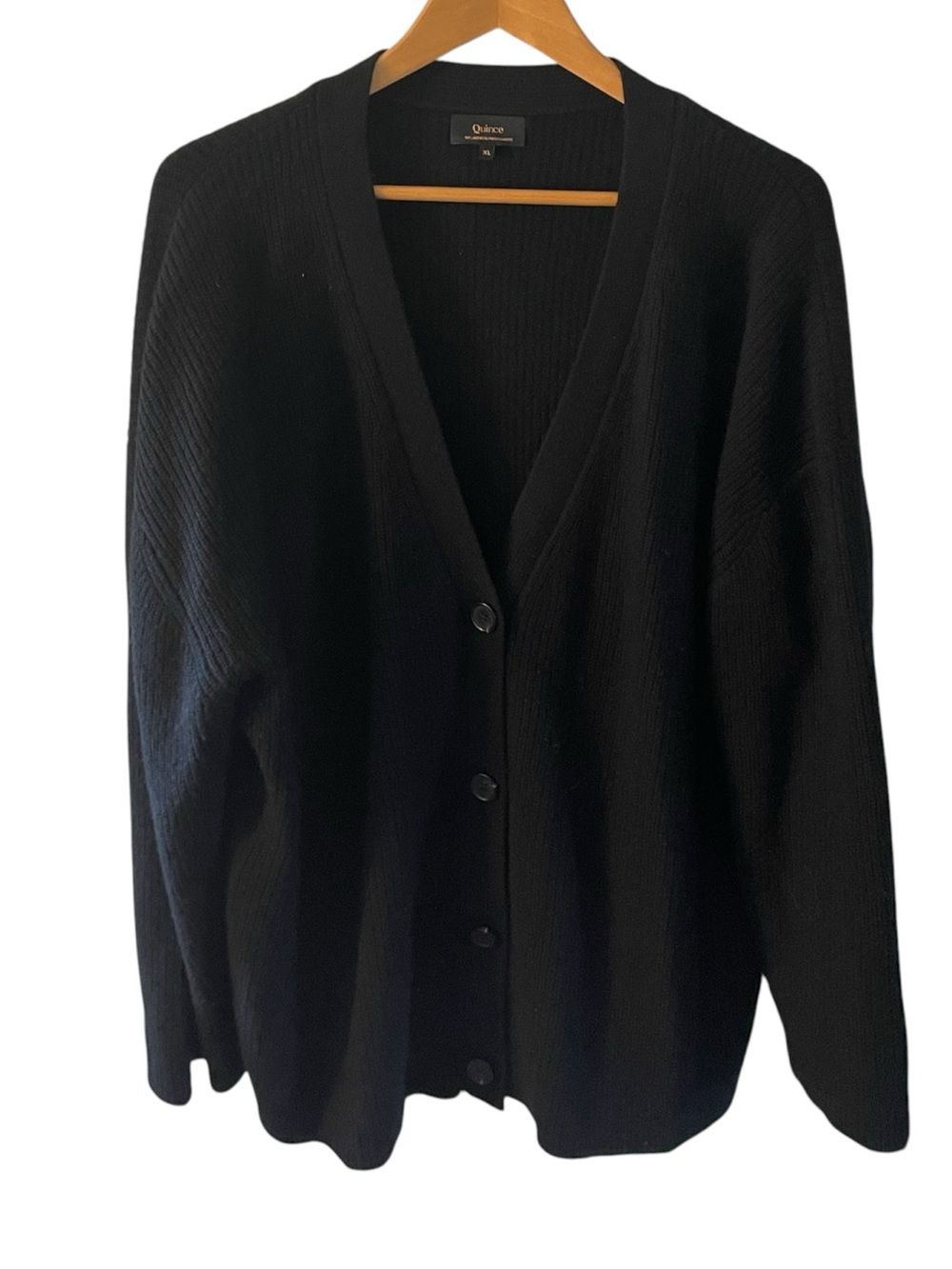 H9- Cashmere Quince XL Black V-Neck Button Front Sweater Cardigan -